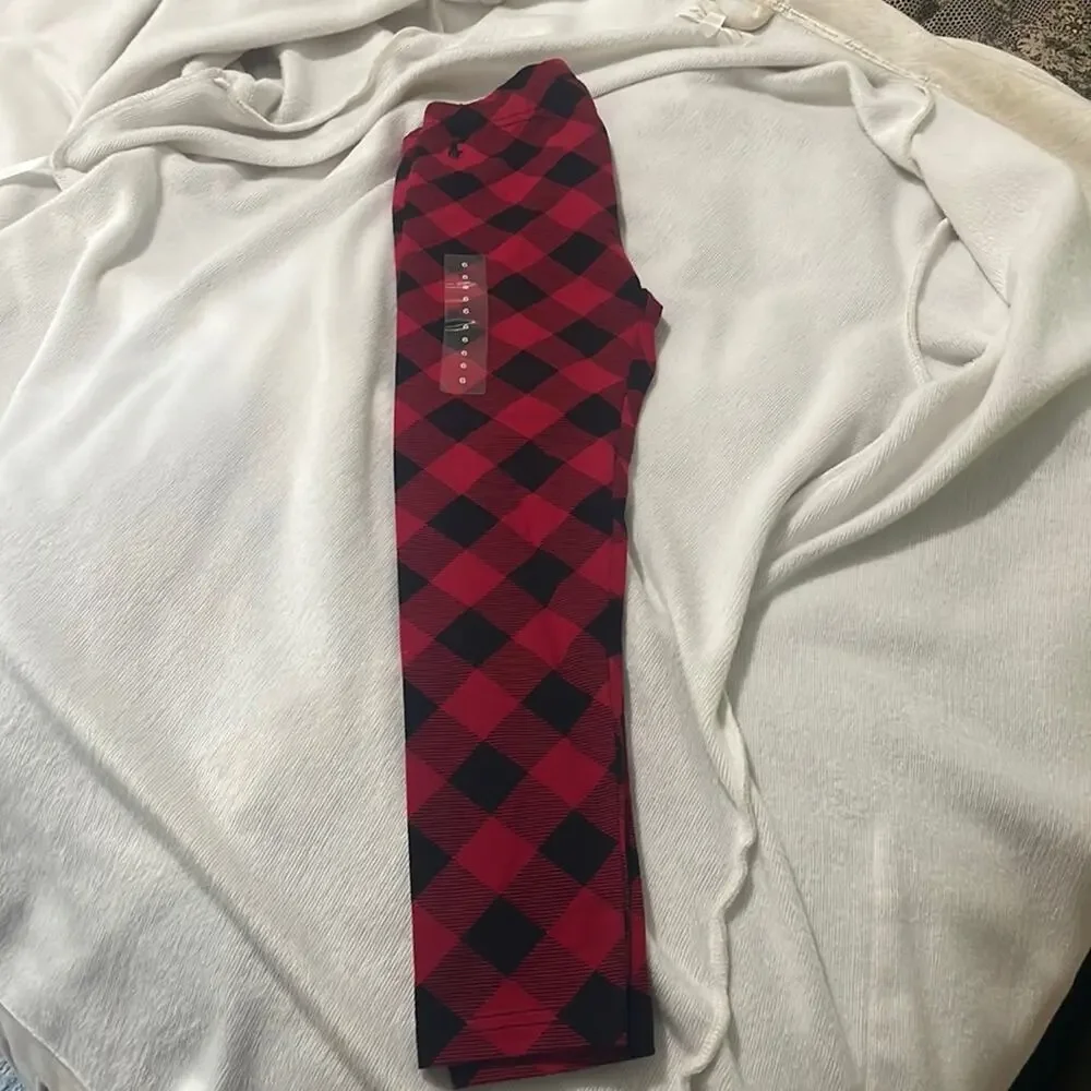 Ralph Lauren 6 red black buffalo plaid leggings nwt elastic waist pull on style